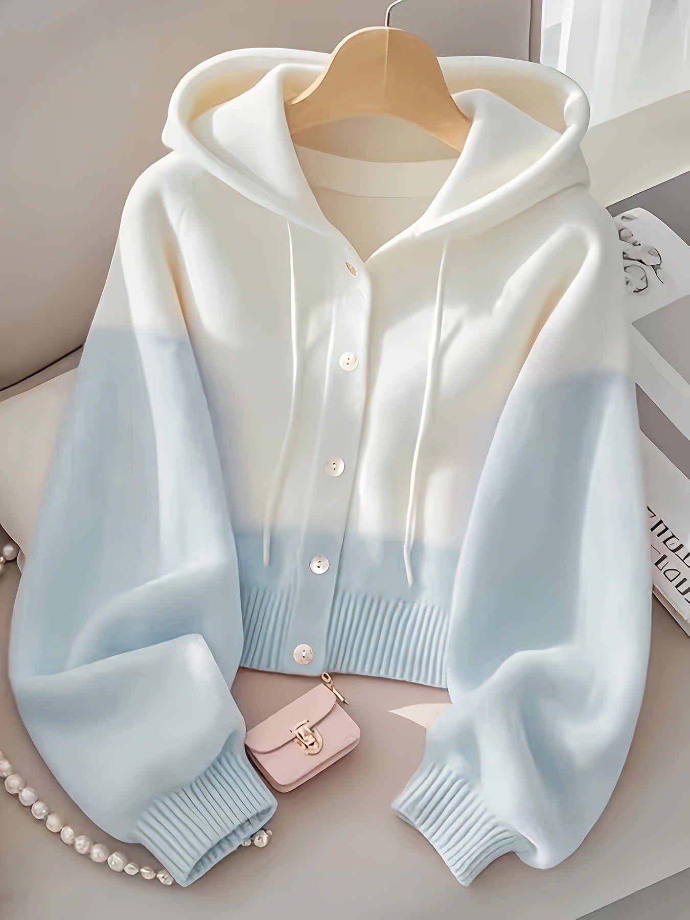 Patchwork Hooded Lazy High-grade Knitted Top