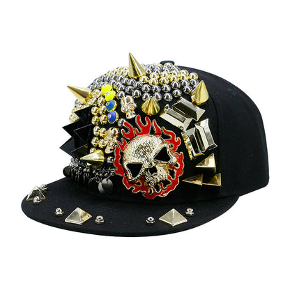 Flame Big Ghost Head Flachkrempe Baseballkappe mit Nieten