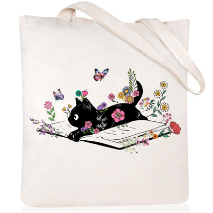 Cartoon Cat Printed Canvas Shoulder Bag