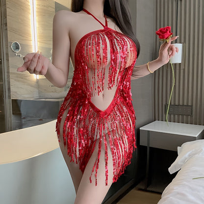 Lencería sexy con lentejuelas y borlas, uniforme.