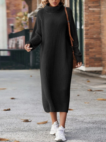 Vestido de suéter de punto de cuello alto de invierno, moda sólida, suelto, suéter, vestidos largos para mujer, ropa