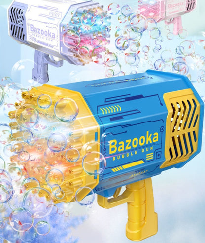 Pistola de burbujas automática con 69 agujeros, forma de cohete, con forma de pistola, con luz, para niños