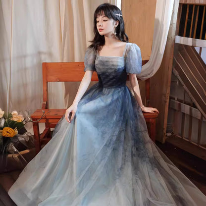 Blaues Abendkleid mit Farbverlauf, elegant, für Partys, Zeremonien, Bankett