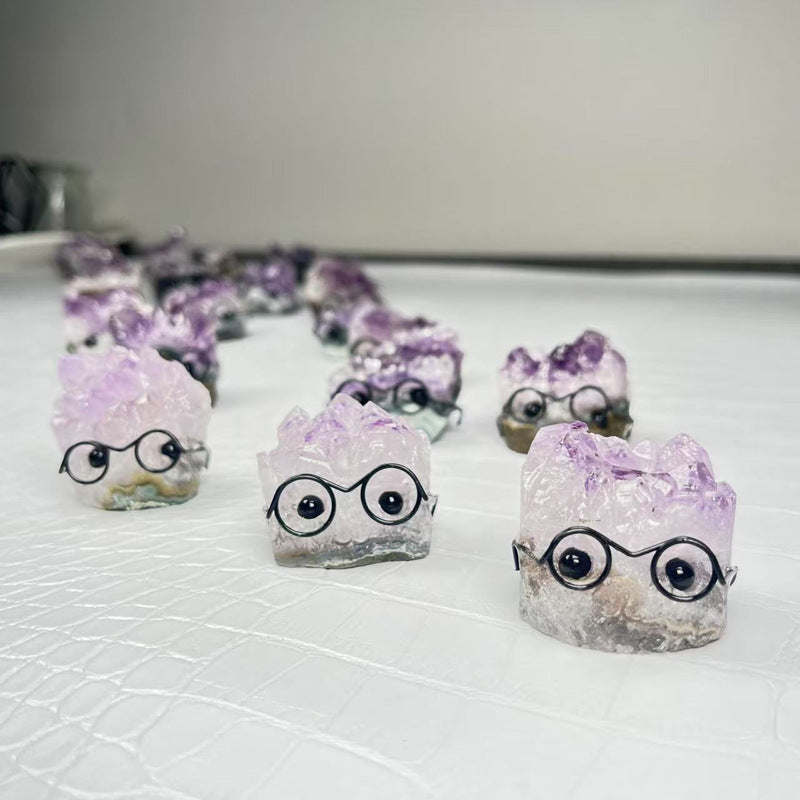 Crystal Stone Cutting Wear Glasses Cute Pet Hedgehog Crafts Ornaments