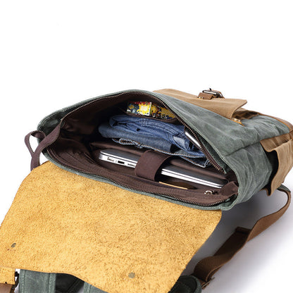 Mochila de lona y cuero de caballo para hombre
