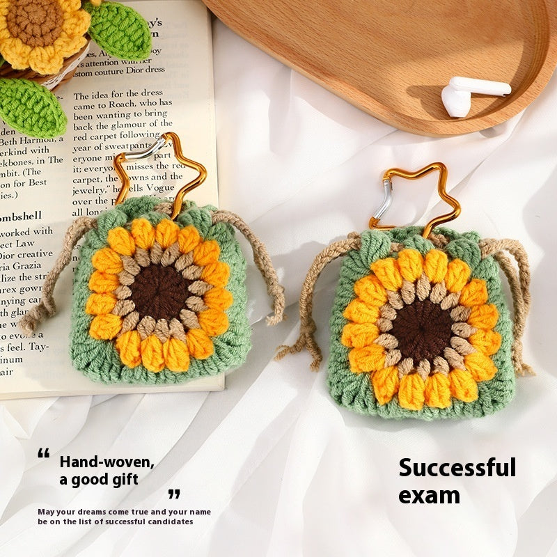 Wool Hand-woven Sunflower Earphone Bag Finished Pendant