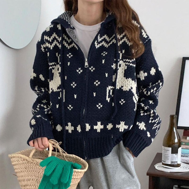 Hooded Knitted Thickened Sweater Coat Women
