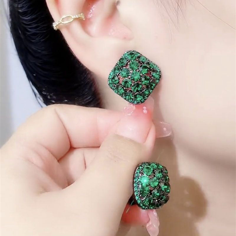 Delicate Super Shining Full Diamond Geometric Square Stud Earrings