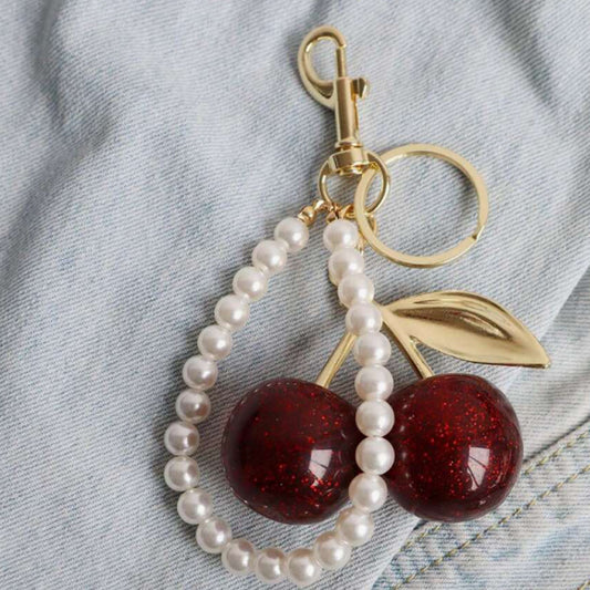 Creative Pearl Resin Cherry Keychain