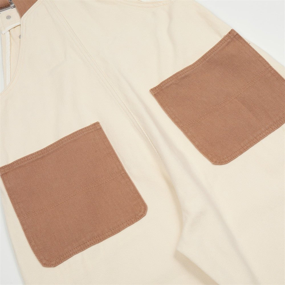 American Retro Embroidered Denim Suspender Pants Men - BAGMODA