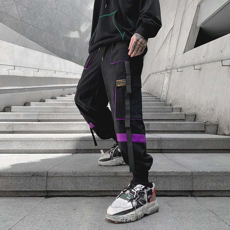 New Contrast Color Streamer Casual Pants Men - BAGMODA