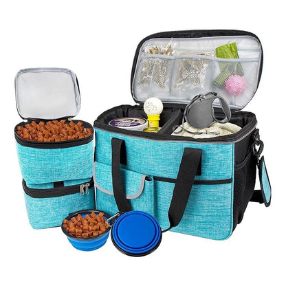 Bolsa de almuerzo de viaje para mascotas, caja de almacenamiento de alimentos, tazón plegable, almacenamiento portátil