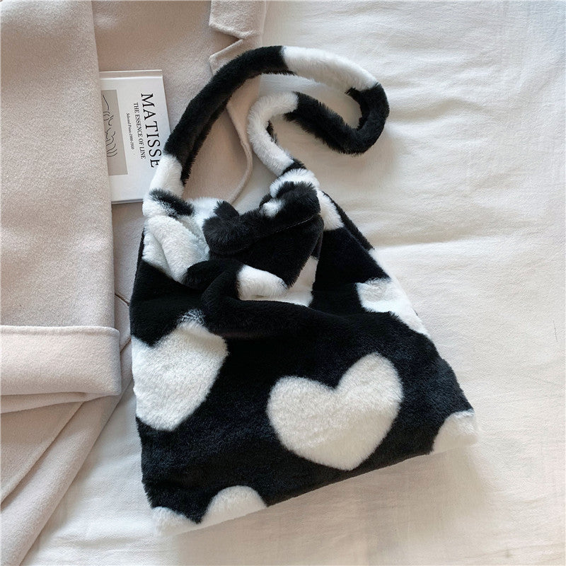 Love Heart Schulter Winter Plüsch Taschen für Damen