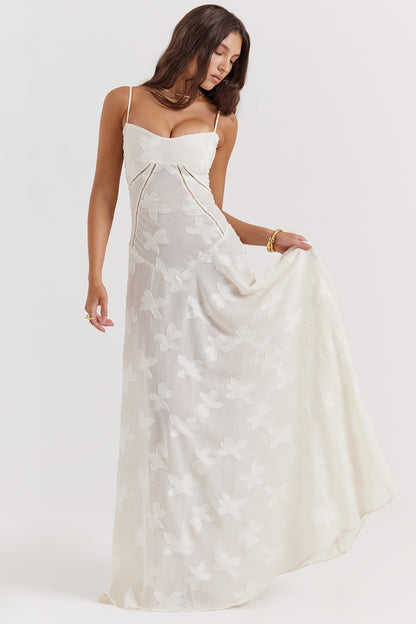 Vestido de verano largo con tirantes y encaje de flores, sexy, con espalda estrecha y cordones, para fiesta, noche y club.