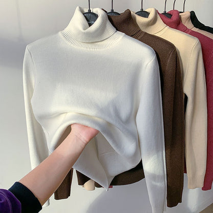 Suéter de invierno con cuello de tortuga para mujer, elegante, grueso y cálido, jersey de punto básico suelto para mujer