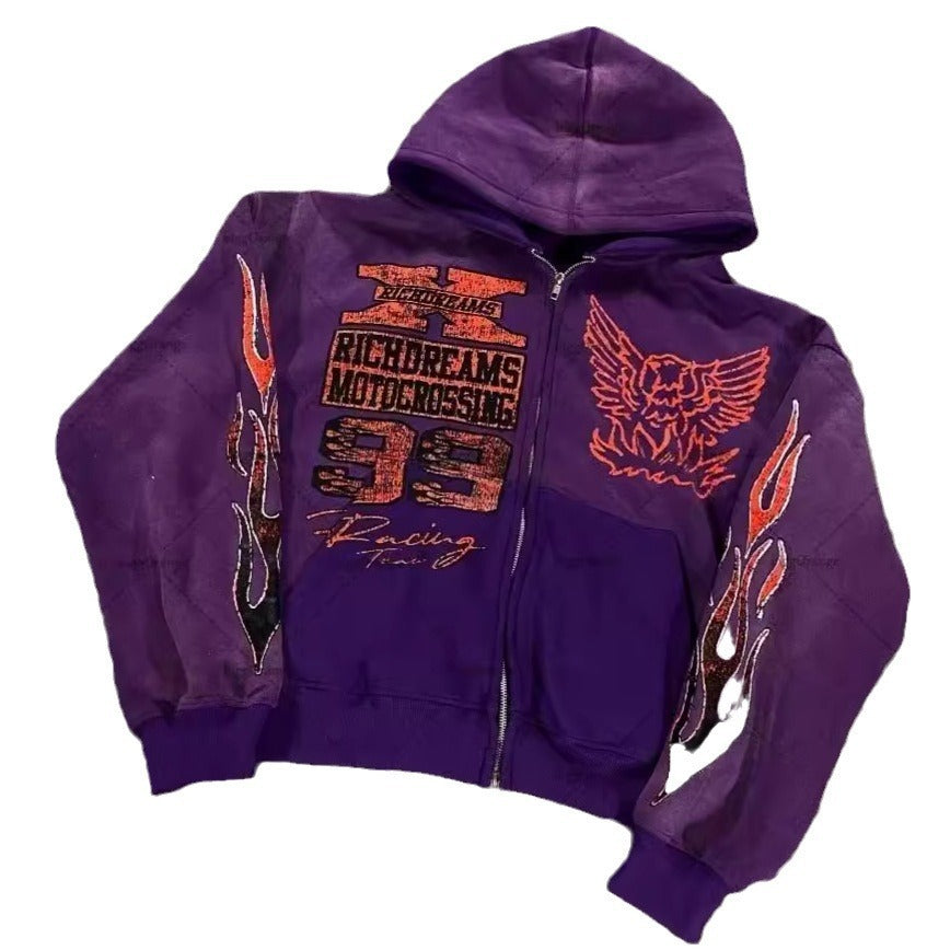 Street Hip-hop XINGX Printed Black Zipper Hooded Sweatshirt Women
