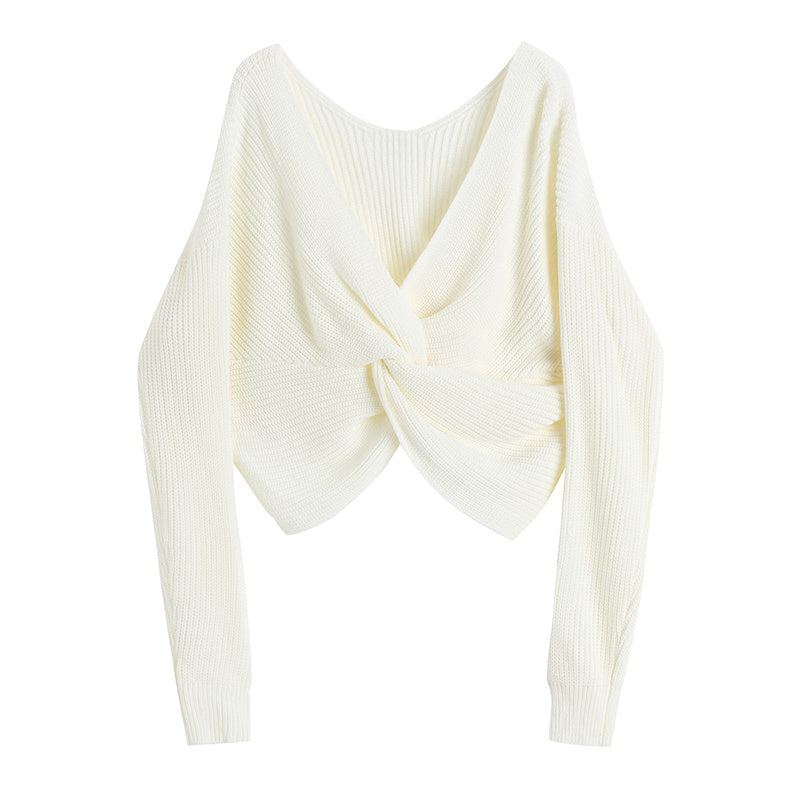 V-Neck Long Sleeve Sweater Women's Front And Back Knitwear