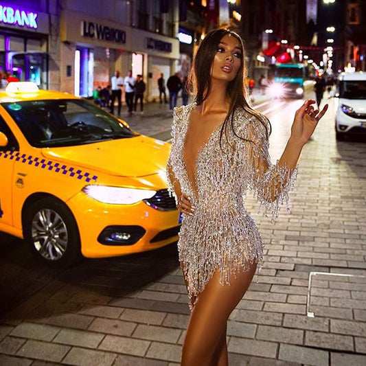 Dresses V-Neck Long Sleeves Beach Knee-Length Backless Lace