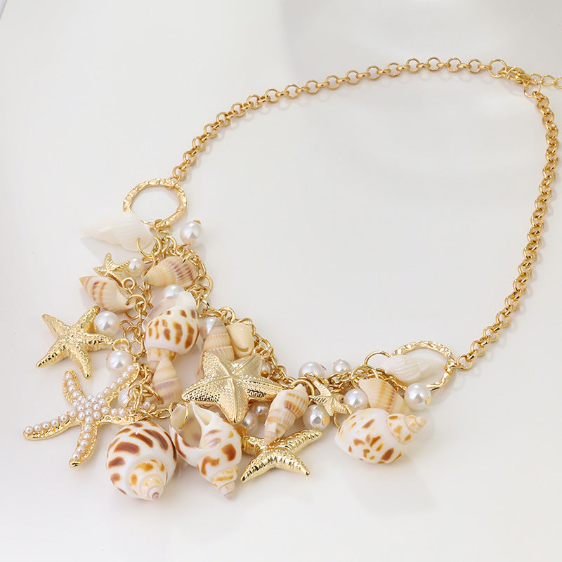 Collar de concha y estrella de mar de verano con personalidad de moda