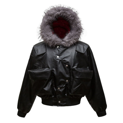 Abrigo retro de cuero sintético con bolsillo tridimensional y acolchado de algodón para hombre
