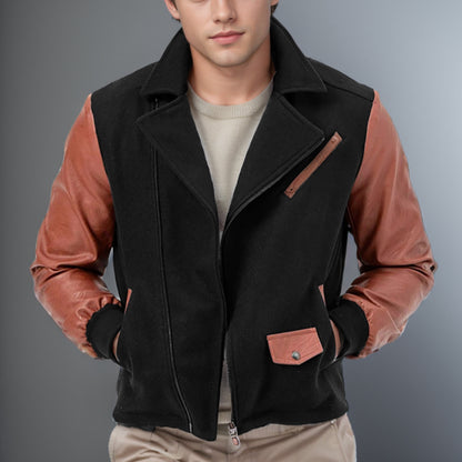 PU-Leder Patchwork Wollrevers Farblich passende Herrenjacke