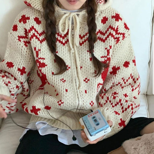 Hooded Knitted Thickened Sweater Coat Women