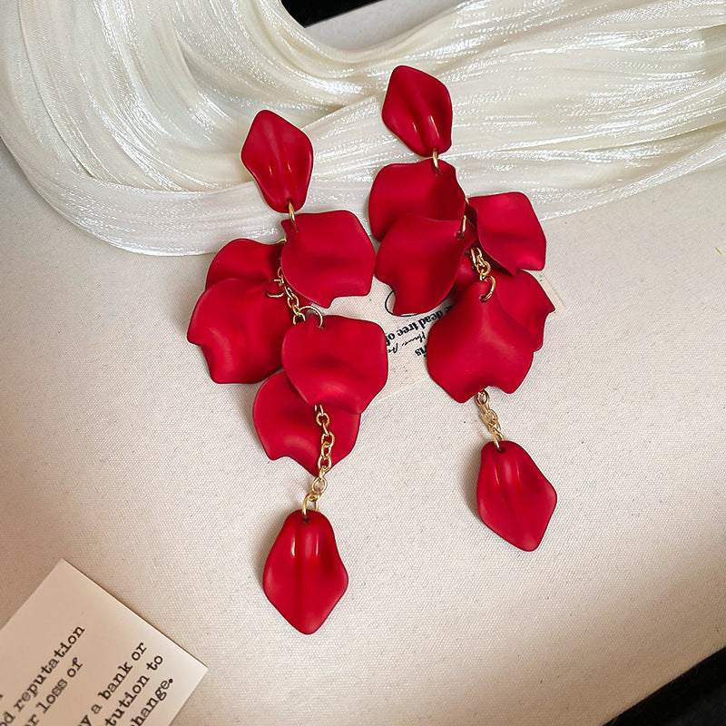 Silver Needle Fabric Flower Pendant Earrings For Women
