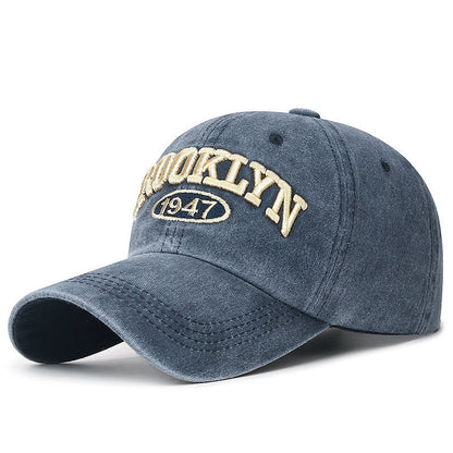 Gorra con visera bordada con letras lavadas retro para hombre, con protección solar para primavera y verano