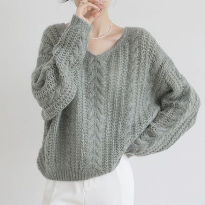 Suéter suave y pegajoso de diseño delicado, tejido de mohair ahuecado