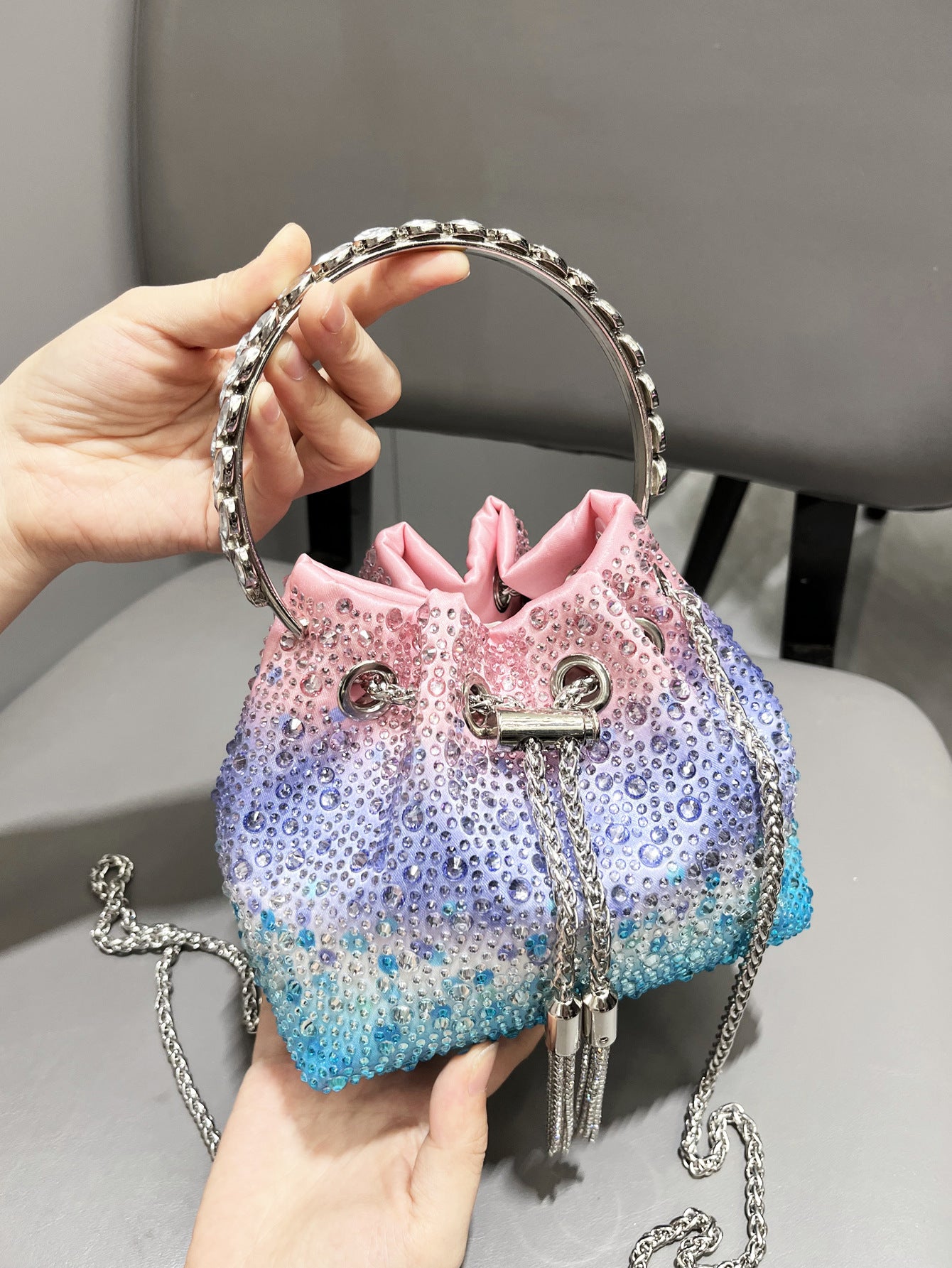 Drawstring Rhinestone Women's Bag