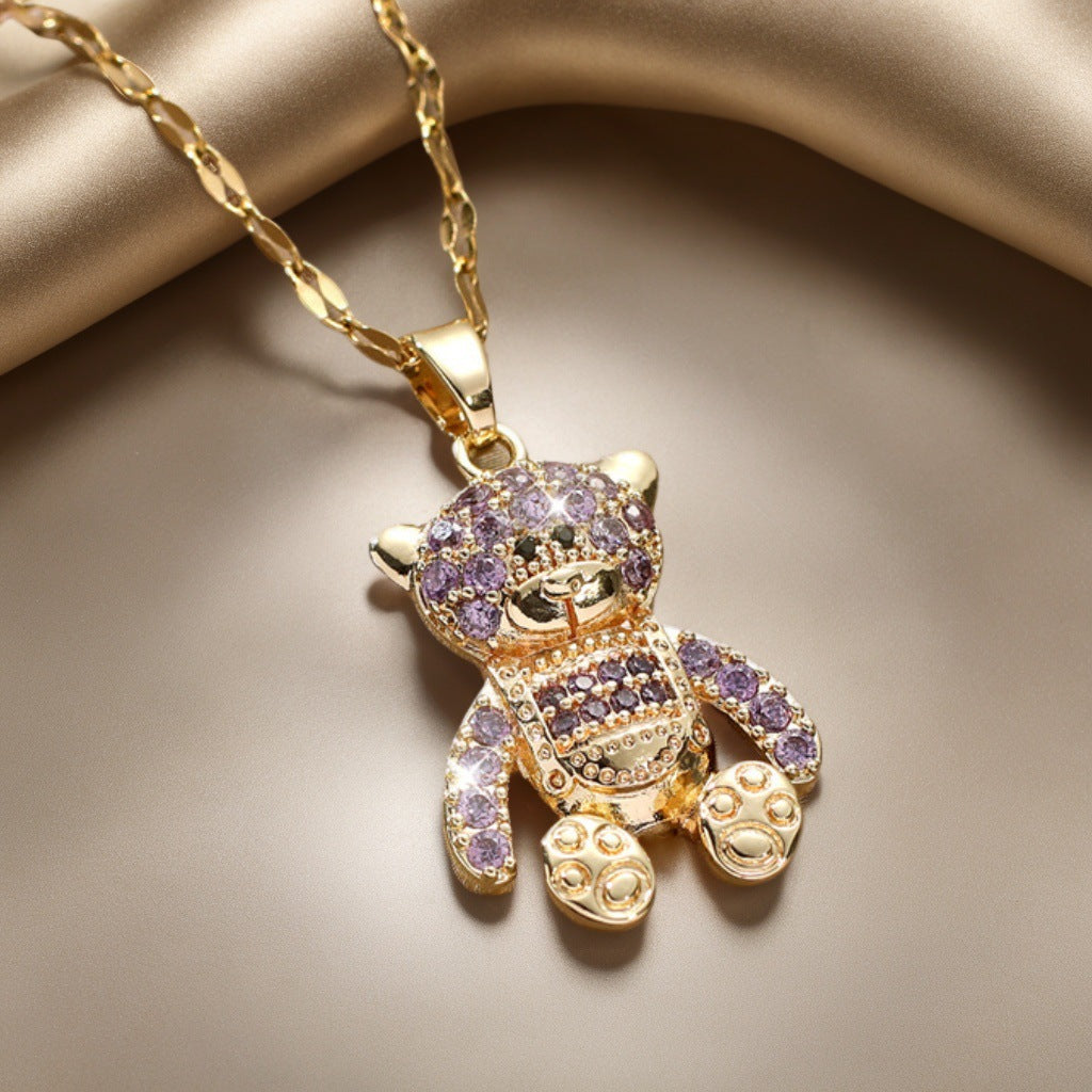 Collar de lujo con colgante de oso y circonitas