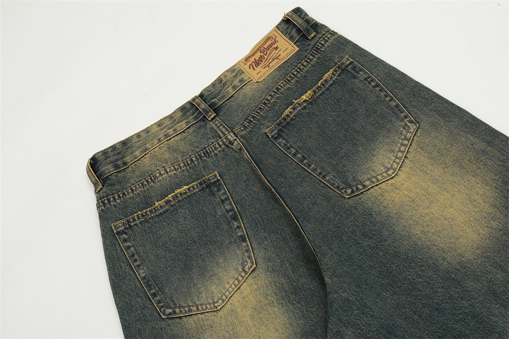 Spray Paint Denim Straight - leg Pants Men - BAGMODA