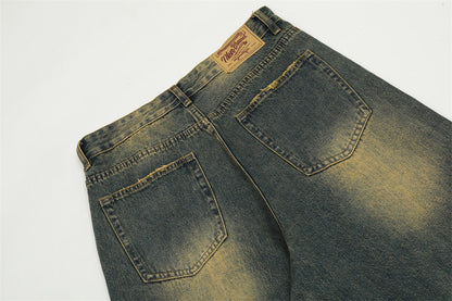 Spray Paint Denim Straight - leg Pants Men - BAGMODA