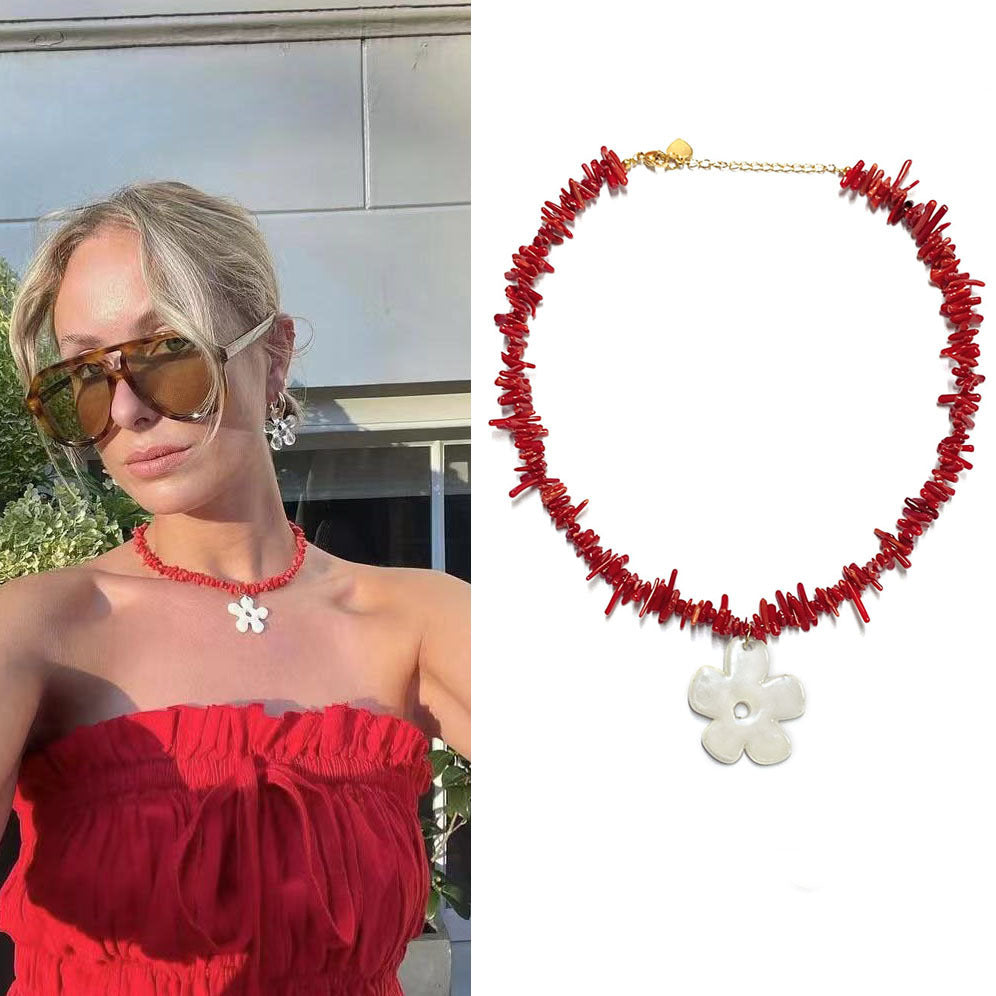 Red New Style Gravel Clavicle Chain Freshwater Pearl Necklace For Women