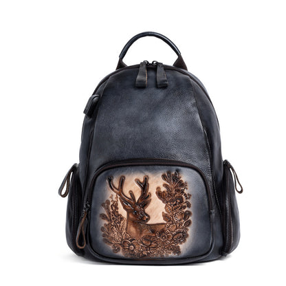 Retro polierte Deckschicht Rindsleder personalisierte Hirschkopf Rucksack