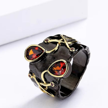 Anillo ovalado de tirador recto para mujer, moderno y retro.