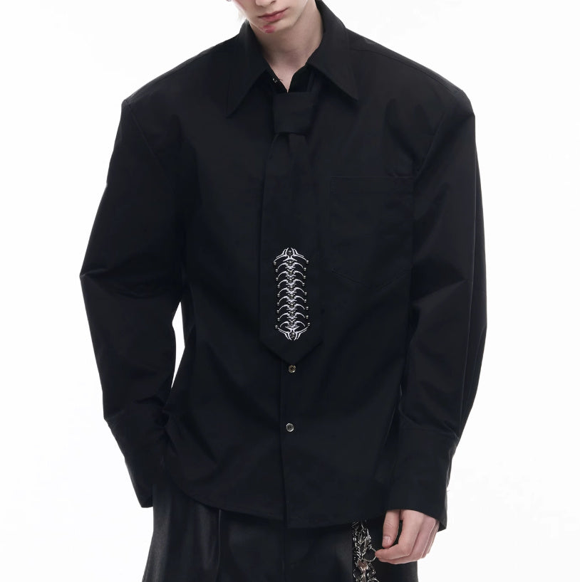 Niche Deconstruction Backbone Embroidered Tie Shirt