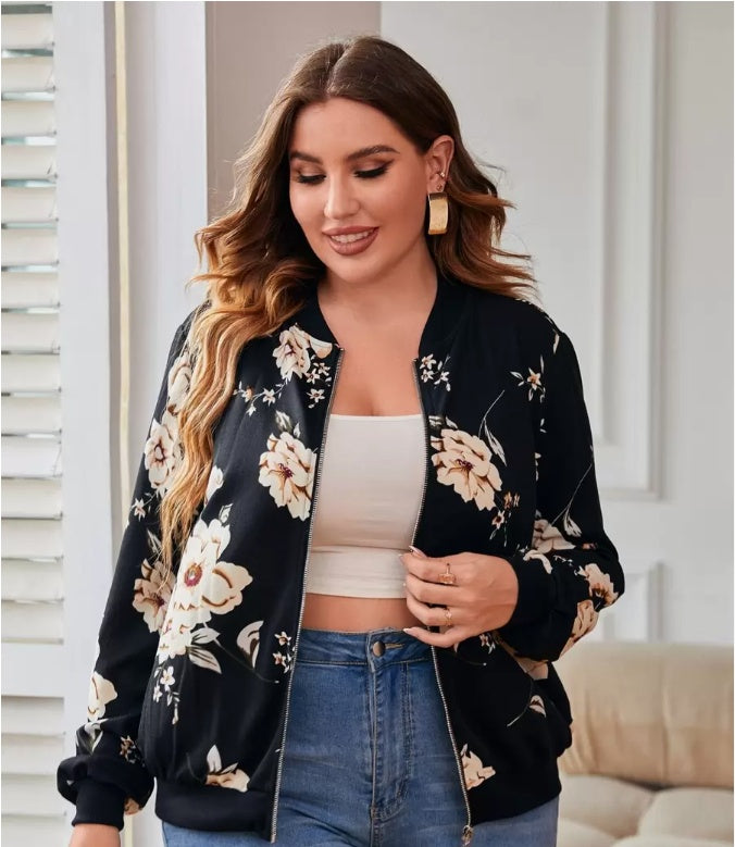 Size Casual Retro Floral Pattern Jacket, Suitable For Spring Outings Autumn And Winter