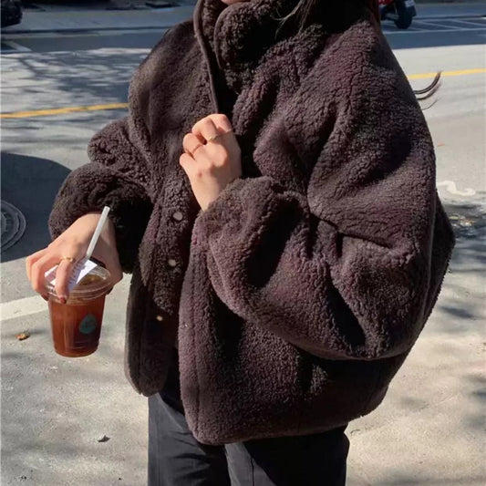 Loose Lamb Wool Long Sleeve Coat