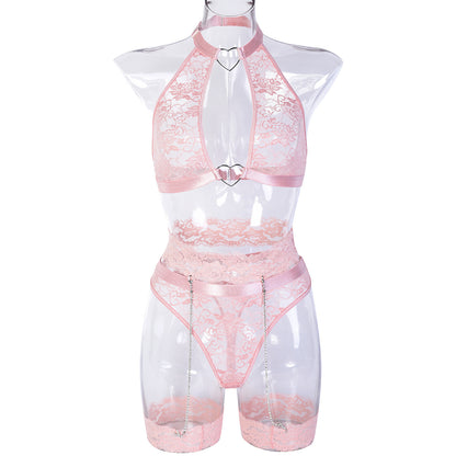 Conjunto de 5 piezas de ropa interior erótica de Europa y Estados Unidos con encaje Express Burst y exquisitas costuras de cadena.