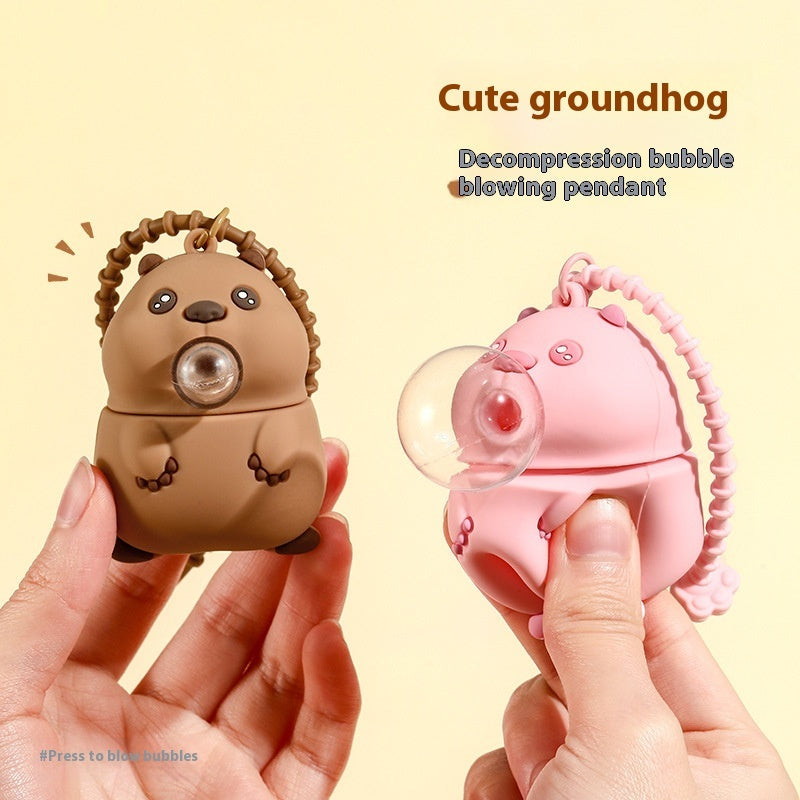 Groundhog Squeezing Toy Bubble Blowing Car Keychain Pendant
