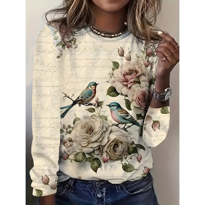 Blusa holgada de estilo socialité floral para mujer adulta