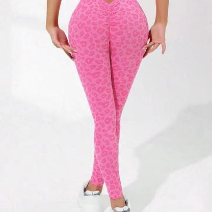 V-Taille Doppelhüfte Hebe Leopardenmuster Yogahose Damen