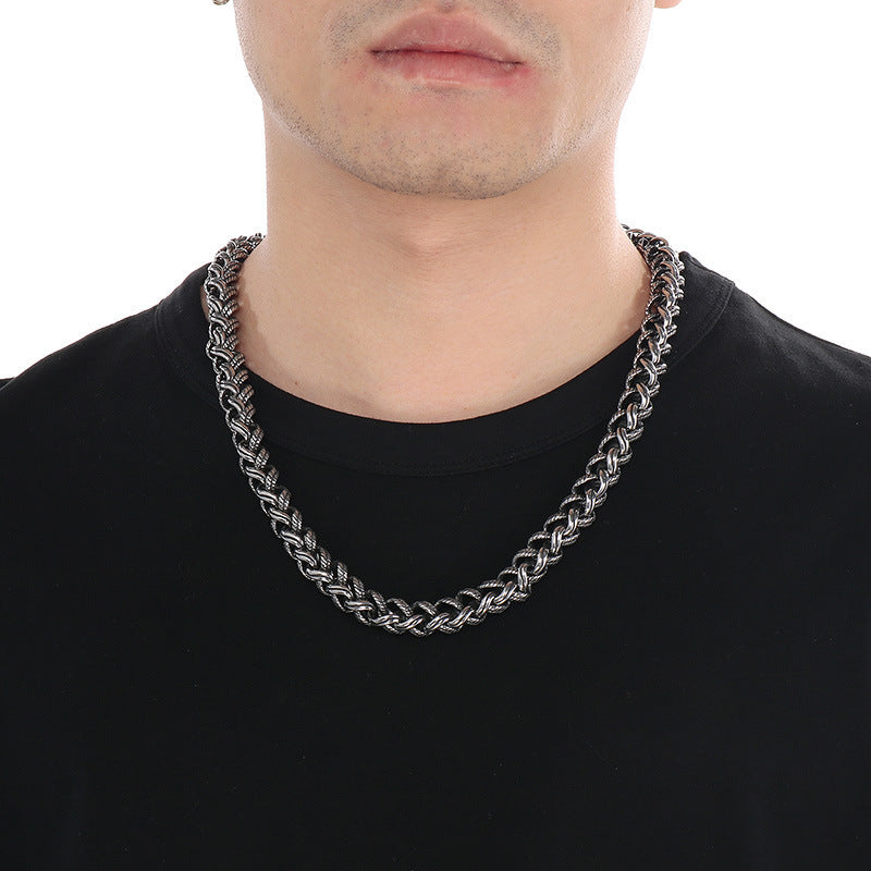 Keel Chain Necklace Vintage Antique Silver Twist Men's Titanium Steel Necklace