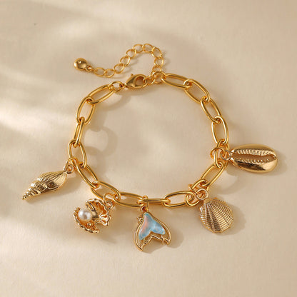 Kupferplattierung 18 Karat Echtgold Farbhaltearmband Retro High Sense Handgefertigtes Anhängerarmband