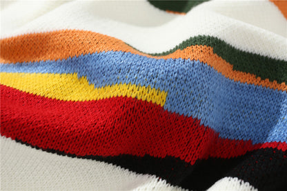 Contrast Color Striped Knitted Sweater Men's Bf European And American Style