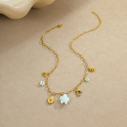 Collar de acero inoxidable con colgante estilo océano para mujer