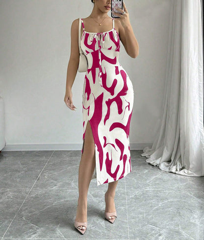 Vestido largo ajustado con cordones y estampado de verano para mujer