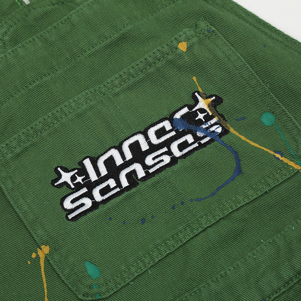 Letter Embroidery Denim Suspender Pants Men - BAGMODA