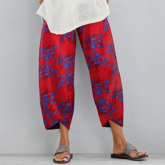 New Summer Casual Pants Fashion Retro Printing Nine-point Pants Trousers Women